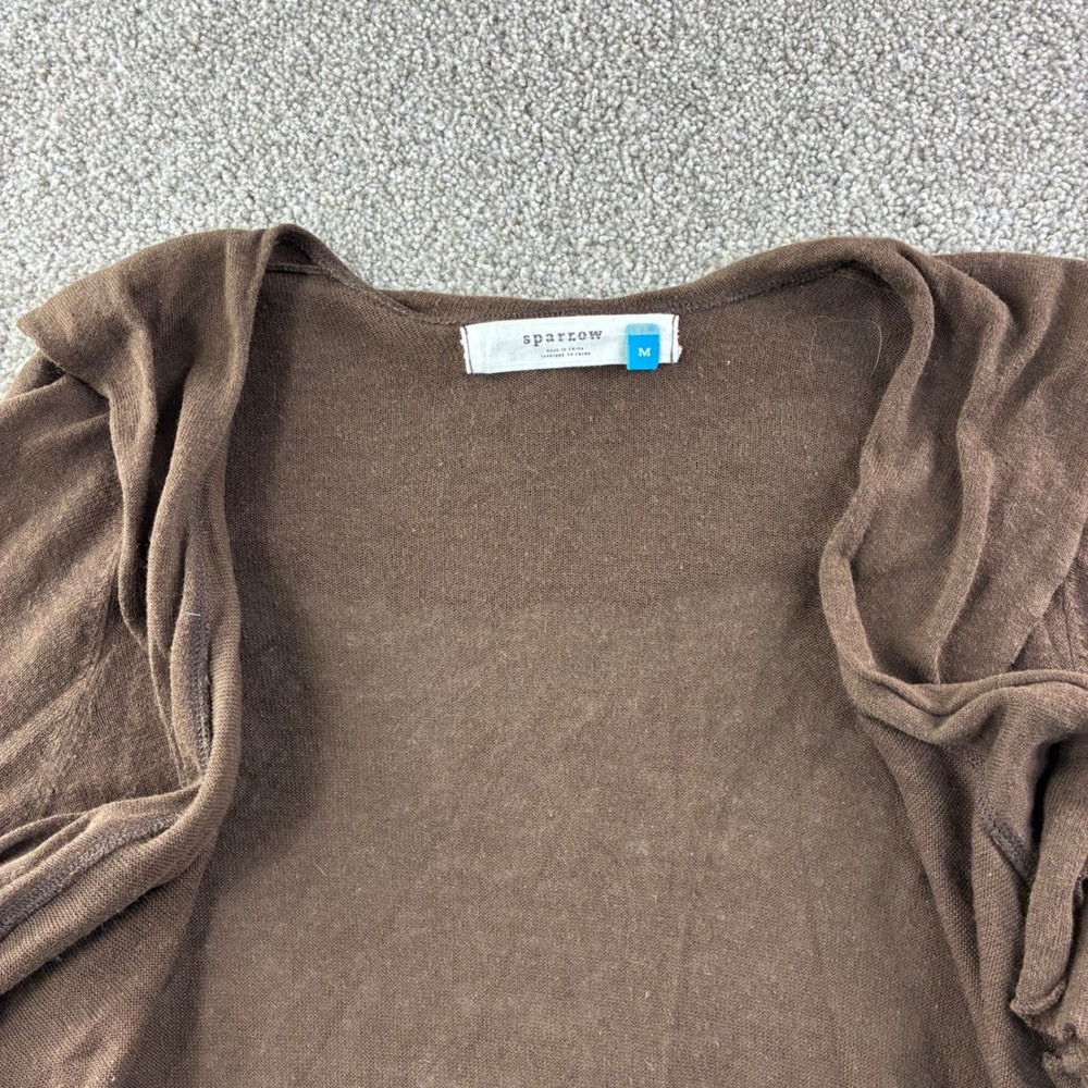 Sparrow Brown‎ Linen Cotton Blend Cardigan Sweater Ruffle Womens M Boho Chic
